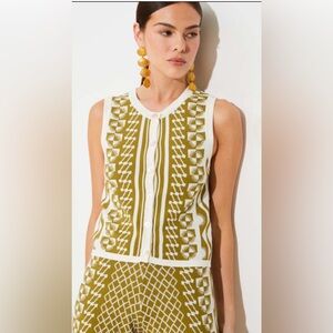 SUNCOO Olive & Cream Sleeveless Button-Front Knit Top